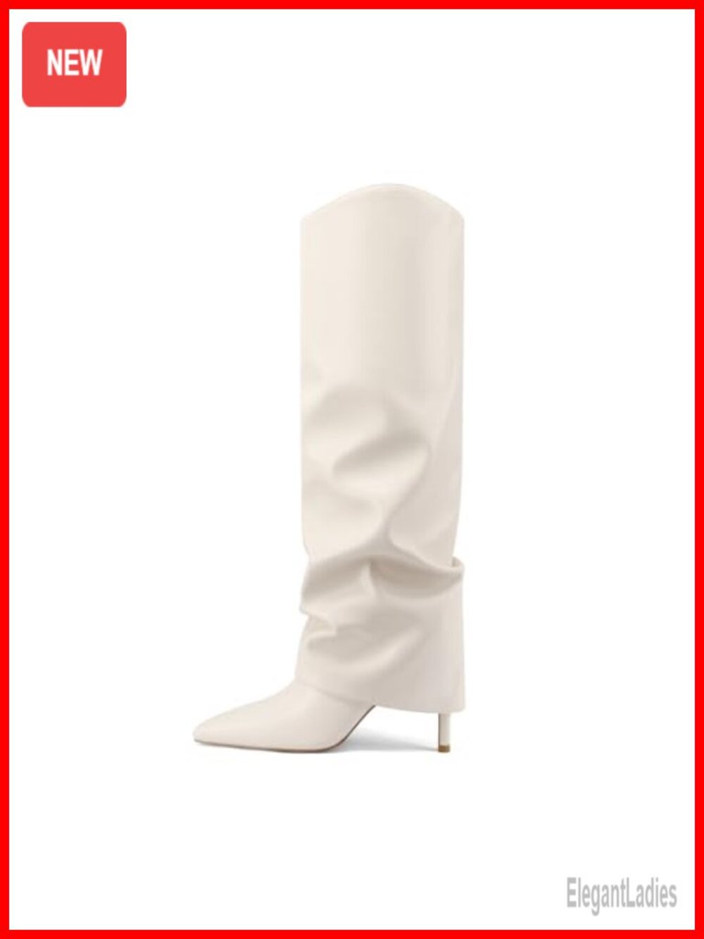 Faux Leather Knee High Stiletto Heel Slouch Pointed Toe Boots Side Zip